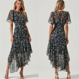 ASTR the Label Flutter Sleeve Maxi Dress in Blue & Green Floral